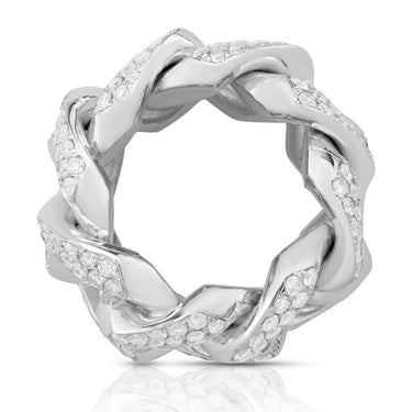 Diamond Cuban Link Ring in 14k White Gold 4.50 Ctw